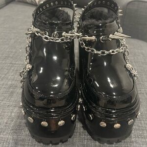 Patent Leather Spiked Platform Mules-Widow